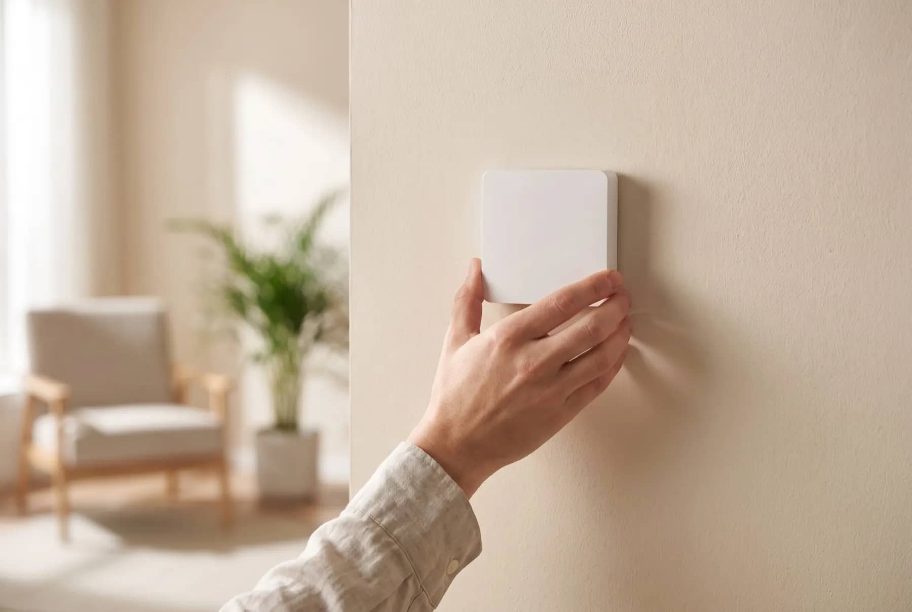 Hand adjusting a wall-mounted thermostat in a Florida home